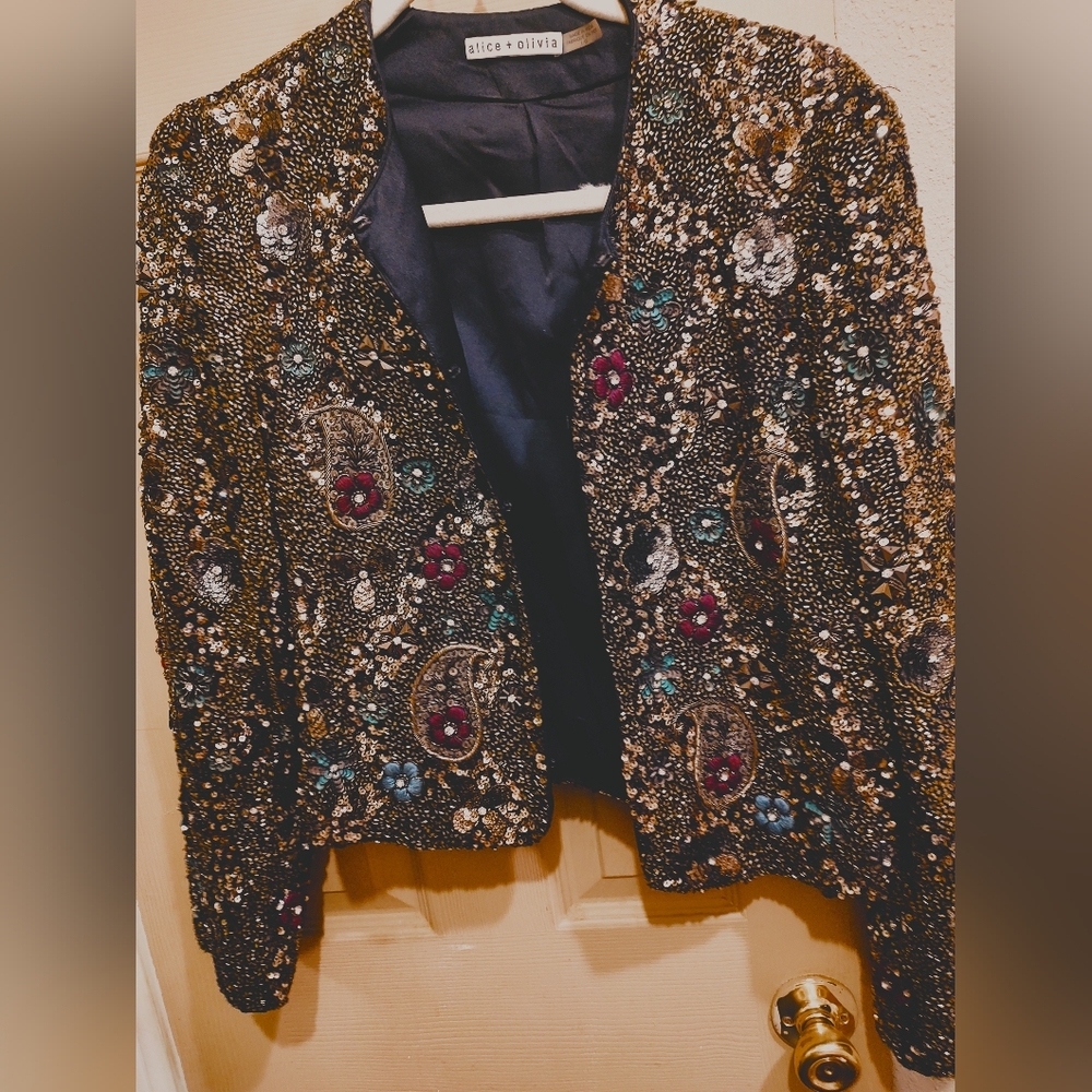 Alice + Olivia Silk Beaded, Embroideredz, Sequined, Rhinestones Jacket, Sz. L